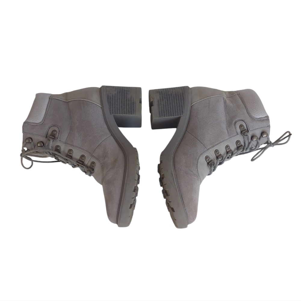 Felixa Faux Leather Lace Up Chunky Heeled Ankle Combat Boot 9 Gray Steampunk - Picture 8 of 16